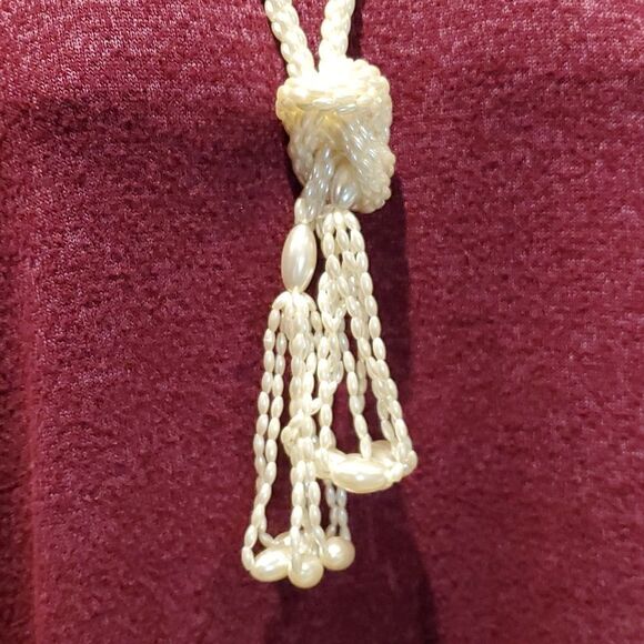 Extra Long Strand Knotted White Costume Faux Pearl Necklace Statement Jewelry - Picture 4 of 5